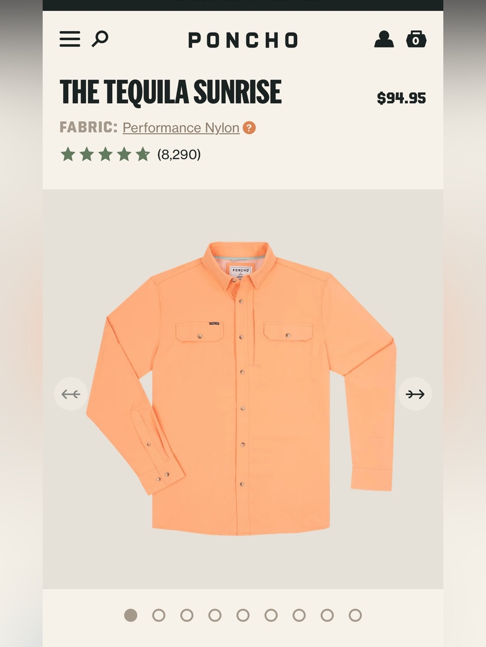 Poncho Tequila Sunrise Long Sleeve Outdoor Fishing Shirt Size XL EUC
